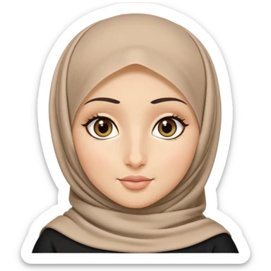 Hijabi, very light fair skin, arab nose, doll like face, almond shaped hazel eyes. Black hijab.  sticker