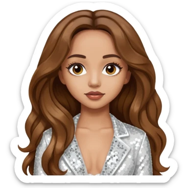 Jade Thirlwall from Little Mix with long brown hair, white sequin outfit sticker