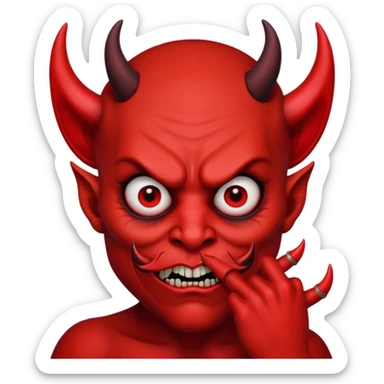 Creppy devil with raised eyebrows and shushing sticker