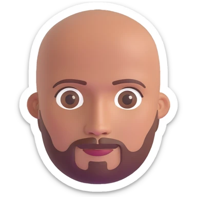Bald man with smooth oval head, medium-dark reddish skin tone (moreno jambo), indigenous facial features, with sparse thin goatee beard only on chin, memoji style sticker