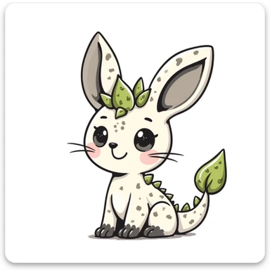 Kawaii bunny plant dragon with tiny spikes, extremely cute, giant sparkly eyes, blushing cheeks, pastel colors, small mouth, adorable expression, colored pencil texture, visible pencil strokes, soft blending, textured shading sticker