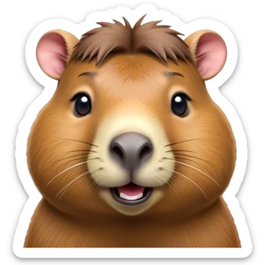 Cinematic Comical Capybara Portrait Emoji, Head tilted dramatically with an exaggeratedly amused expression, featuring a robust, rounded build and a distinct capybara face with a broad snout and quirky, small ears, rendered with lifelike soft fur and wide, comically expressive eyes brimming with playful disbelief; high shine, dramatic yet playful, styled with an air of cheeky mischief, soft glowing outline, capturing the essence of a spirited and over‐the‐top capybara that looks ready to side‐eye its way into viral fame! sticker