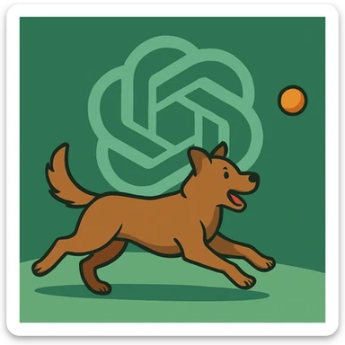 chat gpt image logo on the background of a dog chasing ball sticker