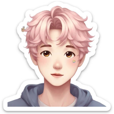 Gorgeous pastel anime style boy with blushing face and butterflies aesthetic trending style sticker
