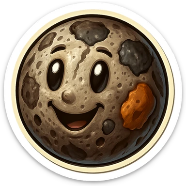 Add more rocky details, deeper pitted marks, and rougher patches to the Mercury planet emoji, keeping the same retro stickers style and transparent background. sticker