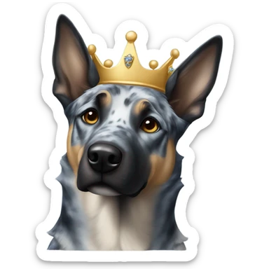 A malinois dark blue merle color with a crown on his head sticker