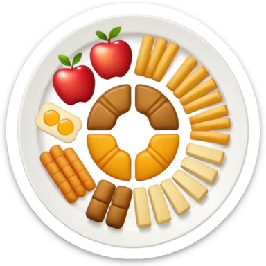 a plate of food with a white plate and a variety of foods neatly arranged, simple and colorful, in the style of Apple emoji sticker