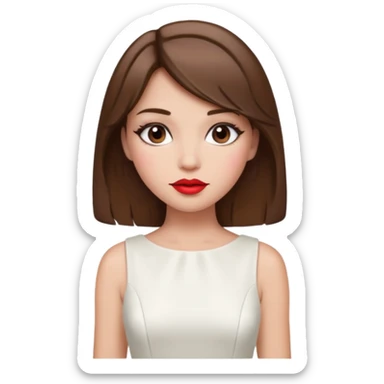 a middle brown hair girl with elegant white dress, wearing makeup sticker