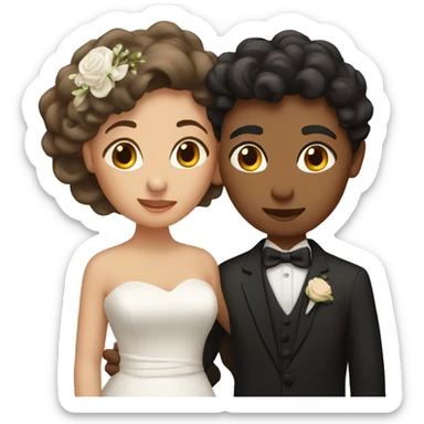 Two light brown women getting married kissing one has black short hair the other has Curley brown hair sticker