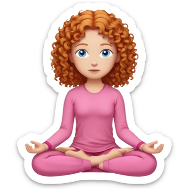 Girl with ginger curly hair and blue eyes in pink clothes meditating  sticker