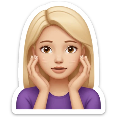 Simple emoji of a woman touching her face with both hands, hands pressing on cheeks and jaw, clear facial exercise with hands, easy to understand, simple icon, no beauty, no makeup, no medical elements
 sticker