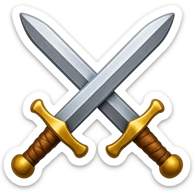 Сгенерируй мне в стиле детализированного емодзи два скрещенных меча железных на пнг фоне без фона sticker