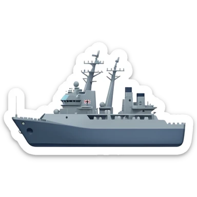 A flat 2D vector emoji of a grey Navy warship, Apple iOS emoji style, simple shapes, solid colors, minimal detail, no gradients, no 3D effects, white background. sticker