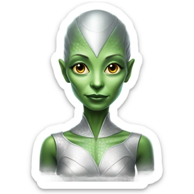 reptilian green alien woman, in silver sticker