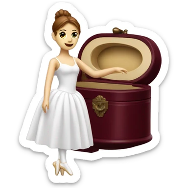 burgundy music box with white ballerina standing back sticker