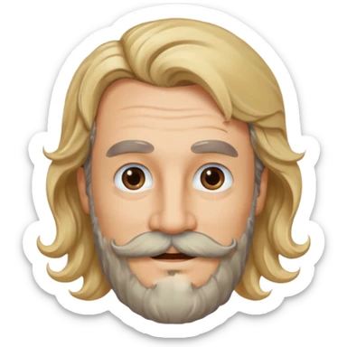 MID AGE MAN WITH LONG BLOND & bROWN WAVY HAIR; AND BROWN & GREY MOUSTACH AND BEARD, HAPPY EYES sticker