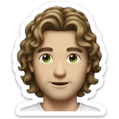 White man with dark green eyes, with long wavy brown hair sticker