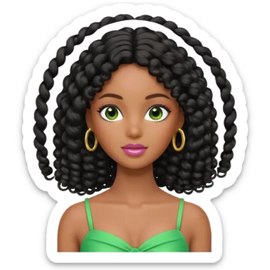 Black Barbie with curly hair and green eyes sticker