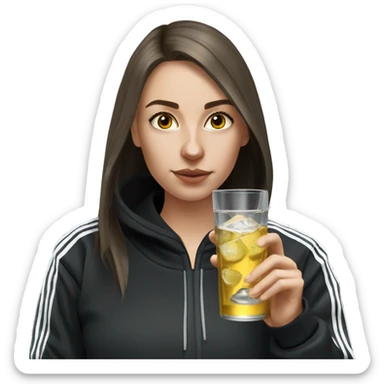 Russian girl drinking vodka in an black adidas tracksuit sticker