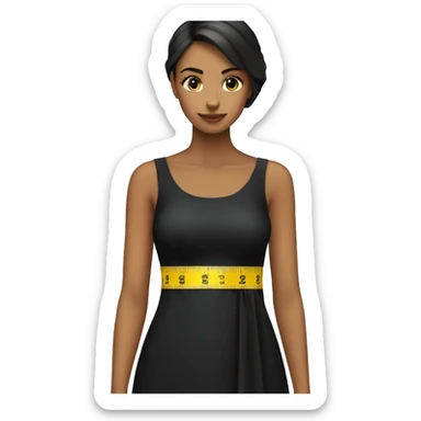 a black dress with a measuring tape wrapped around it sticker
