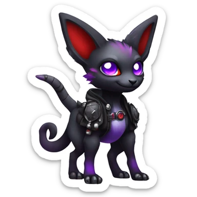 Cute cool dark punk gothic futuristic black red purple animal hybrid Fakemon full body sticker