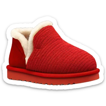 platform slip-on UGG slippers. has a thin red woven zig-zag trim detail on the cuff sticker
