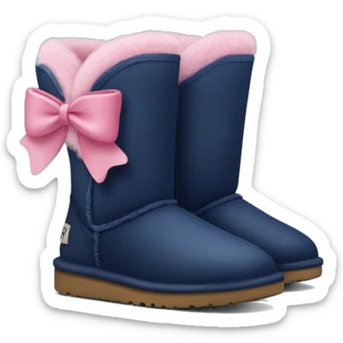 Realistic pair of pink to navy blue Ugg fur boots with bows. sticker