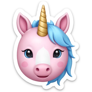 cute minimal unicorn head emoji, very simple lines, soft rounded shapes, pastel color palette, small friendly eyes, tiny blush, no complex textures, kawaii friendly mood, center composition, white background, extremely minimal details, modern emoji aesthetics sticker