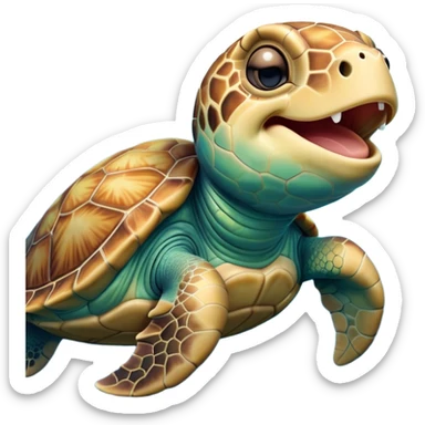Cinematic Cute Yawning Sea Turtle Portrait Emoji, Head tilted slightly with a dramatic, wide-open yawn, showcasing a stately, patterned shell and a smooth, aged body with sleepy, half-closed eyes, Simplified yet irresistibly adorable features, highly detailed, glowing with a soft, cozy oceanic glow, high shine, relaxed yet expressive, stylized with a dash of whimsical marine charm, soft glowing outline, capturing the essence of a drowsy yet affectionate sea turtle that appears ready to stretch out for a nap! sticker