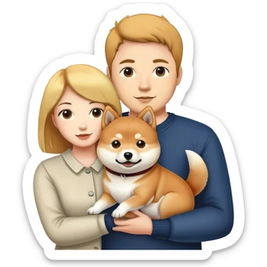 A man- and -a woman- holding -a Shiba Inu sticker