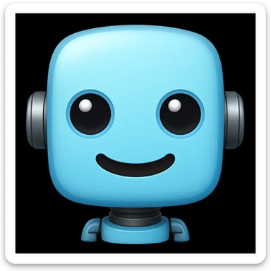 Edit the image to depict a light blue (#b0f2f8) cute robot with a round head, big eyes, and a smiling expression in the style of an apple emoji. sticker