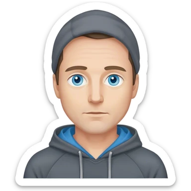 40 year old man with blue eyes in a dark grey hoodie indoors  sticker