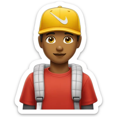 Morocho boy in red attire with a yellow Nike cap 🌟. sticker