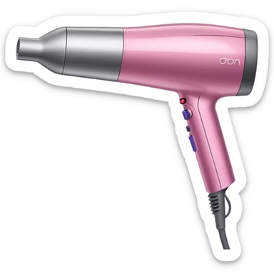 pink Dyson Supersonic hair dryer, side angle, realistic style, Features distinctive hollow circular head with the barrel running through the center, sleek modern design, glossy pink finish with metallic silver accents on the nozzle ring. Compact proportions , clean lines, slight shading. Grey Nozzle sticker
