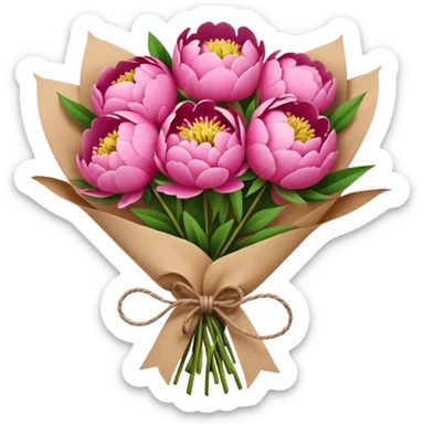 Bouquet of pink flower peony wrapped in kraft paper sticker