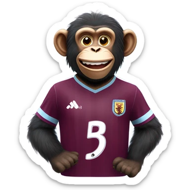 Fluffy chimpanzee in Aston Villa soccer jersey super happy  sticker