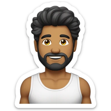 Chico fitness, con pelo media melena negro y barba corta sticker