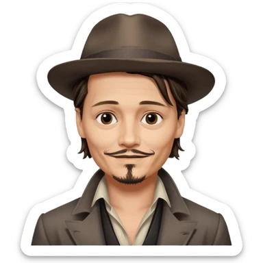 Johnny Depp inspired emoji, mischievous smile, signature look, no text sticker