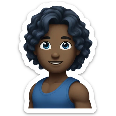 Black long wavy hair white skin navy blue tank top  blue eyes  sticker
