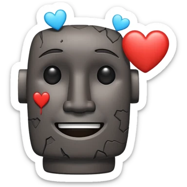 smiling moai emoji with a broken heart next to it sticker