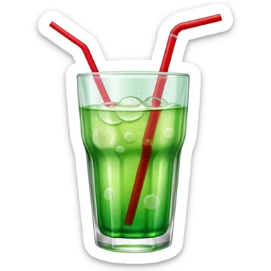 Create an emoji with a clear rounded glass, bright transparent green soda with fine bubbles, a smooth vanilla scoop, a glossy red cherry, and a red straw, using vibrant colors, soft shading, and clear glass highlights.
 sticker