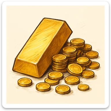 Сгенерируй мне такое золото на белом фоне, в чуть рисованном стиле, без надписей sticker