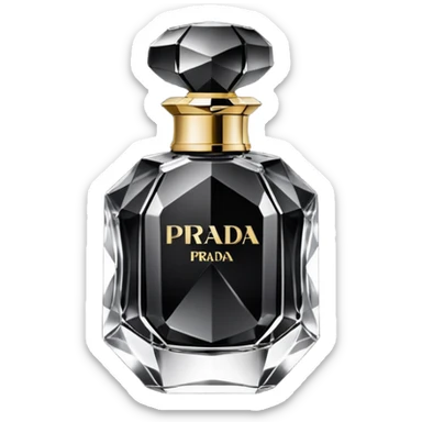 Realistic detailed black prada luxury perfume bottle made from black diamond with the name Riko on the front sticker