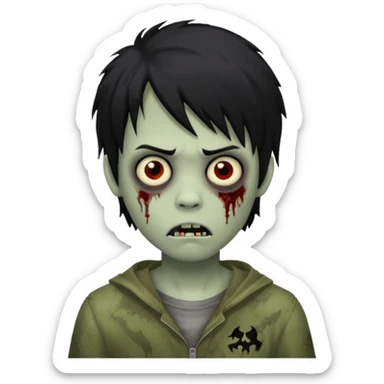 Boy, zombie, black hair, medium long, emo, shaggy, dark, spooky, creepy expression sticker
