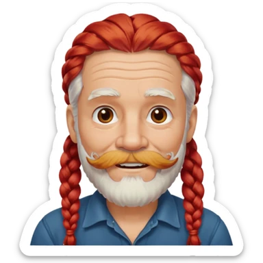very old, white bearded and white mustached, red long haired, braided, earringed sticker