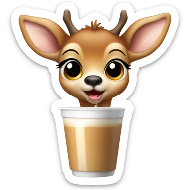 Baby deer drinking iced coffee sticker