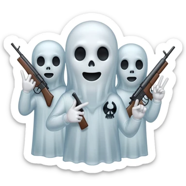 Fantasmas con un fusil y haciendo haciendo en en forma de ✌️ con los dedos sticker