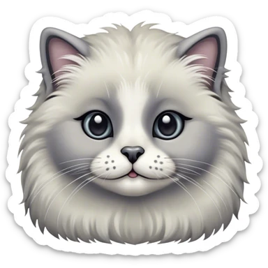 Cinematic Adorable Fluffy Grey Seal Ragdoll Cat Portrait Emoji, Head tilted cutely with big, sparkling eyes, soft grey fur with darker seal points on the ears, face, and paws, Simplified yet irresistibly adorable features, highly detailed, glowing with a soft, warm glow, high shine, affectionate and playful, stylized with a touch of whimsy, bright and endearing, soft glowing outline, capturing the essence of a curious and loving kitten, so cute it feels like it could leap out of the screen and snuggle up for a cuddle! sticker