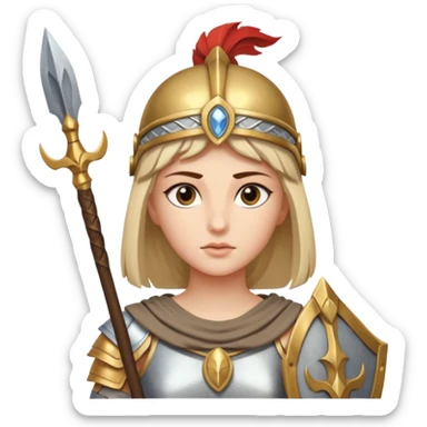 Athena is the Greek goddess of disciplined, strategic warfare, calm, commanding figure leading with intelligence not force. wears light armour carries a spear, symbolising protection precise judgement. warrior of strategy, not aggression, embodying clarity, foresight and decisive action. sticker