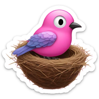 Pink sparkly bird sitting in birds nest  sticker
